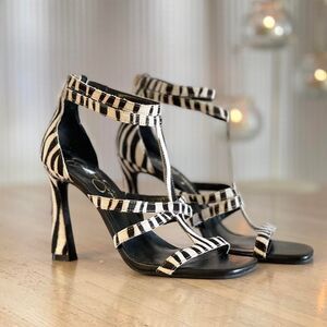 Jessica Simpson Zebra Pony Hair Gladiator Heels Strappy Sandals Stilettos Sz 7M